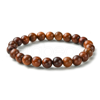 Unisex Natural Wood Beaded Stretch Bracelets BJEW-JB05463-01-1