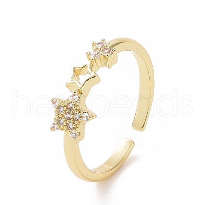 Clear Cubic Zirconia Hollow Out Star Open Cuff Ring RJEW-E072-23G-1