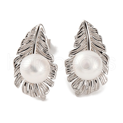 Mother's Day Jewellery 925 Sterling Silver Leaf Stud Earrings EJEW-C115-01P-1