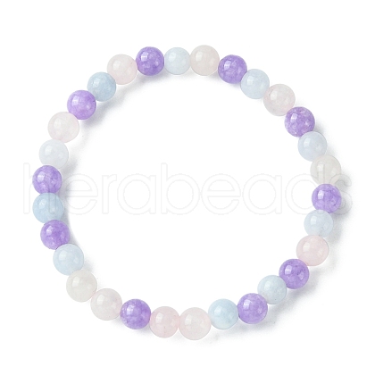 Natural Aquamarine & Rose Quartz & Amethyst Round Beaded Stretch Bracelet BJEW-JB09582-1