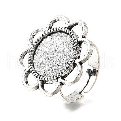 Vintage Adjustable Iron Finger Ring Components Alloy Flower Cabochon Bezel Settings X-PALLOY-O039-25AS-1