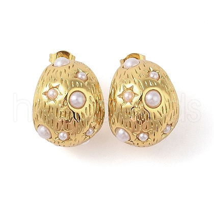 304 Stainless Steel ABS Imitation Pearl Stud Earrings for Women EJEW-B048-01G-02-1