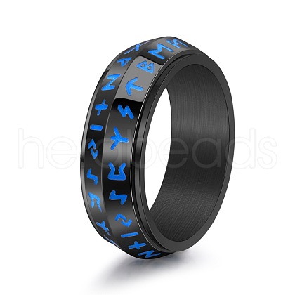 Rune Words Viking Amulet Stainless Steel Rotating Finger Ring PW-WG36209-18-1