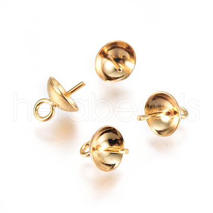 304 Stainless Steel Cup Pearl Peg Bails Pin Pendants STAS-F227-48A-G-1