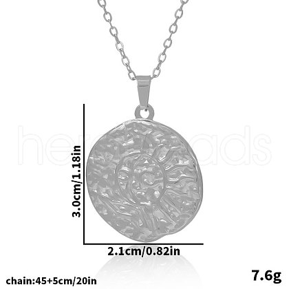 Stainless Steel Textured Disc Pendant Necklaces for Women OF7285-1-1
