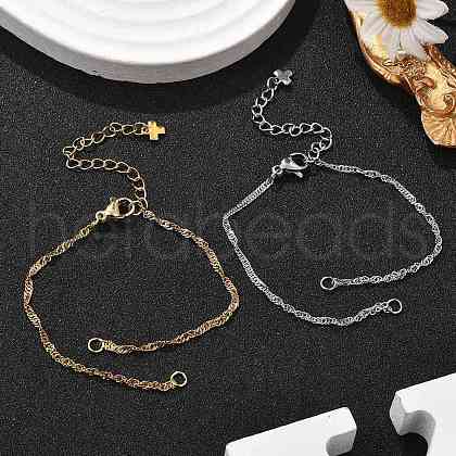 2Pcs 2 Colors 304 Stainless Steel Singapore Chain Bracelet Making AJEW-JB01332-1