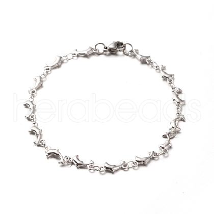304 Stainless Steel Dolphin Link Bracelets BJEW-O076-03P-1
