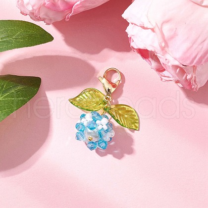 Flower Acrylic & Glass Pearl Pendant Decorations HJEW-MZ00219-04-1