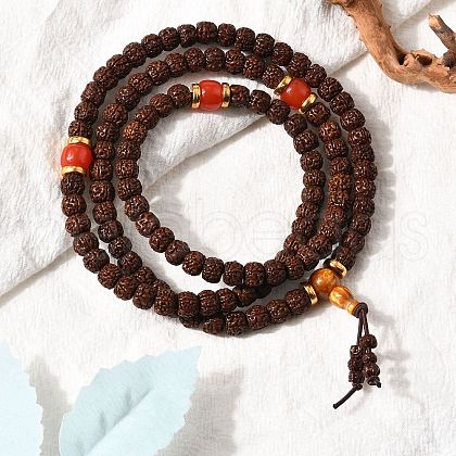 Buddhist Jewelry Prayer 108 Rudraksha Seed Mala Beads Necklaces NJEW-M102-01-1