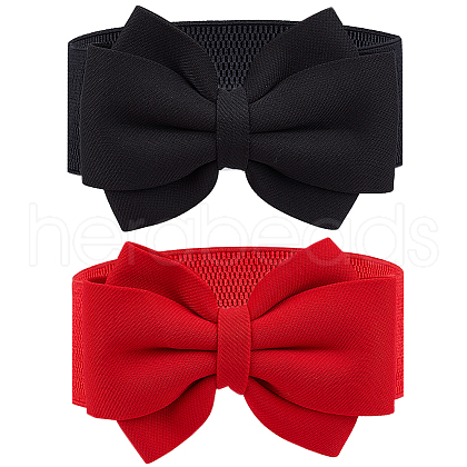 CRASPIRE 2Pcs 2 Colors Cloth Bowknot Sash Tie Elastic Chain Belt AJEW-CP0008-11-1