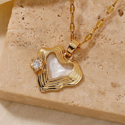 Fashionable Brass Clear Cubic Zirconia Hollow Heart Pendant Dapped Chain Necklaces HP4138-1-1