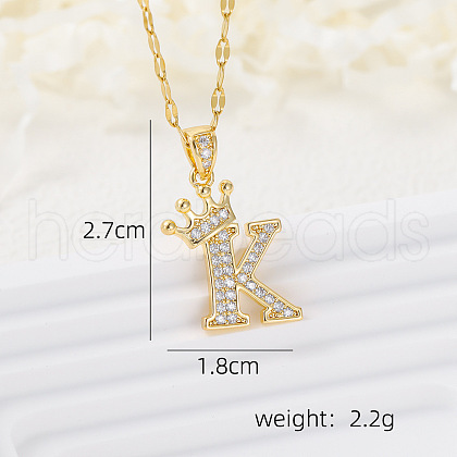 Brass Micro Pave Clear Cubic Zirconia Crown Initial Pendant Necklaces FS-WGD727C-11-1