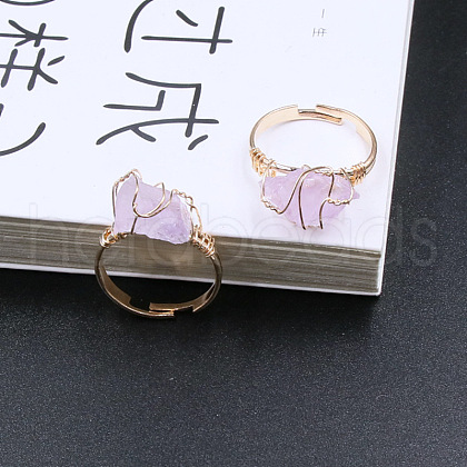 Nuggets Alloy Wire Wrapped Natural Amethyst Cuff Rings FS-WGA7830-06-1