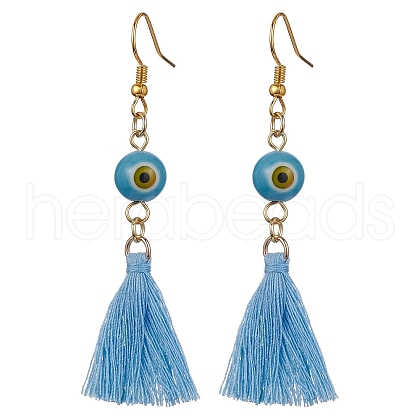 Evil Eye Lampwork & Tassel Earrings EJEW-JE05592-01-1