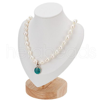 Bust PU Leather & Wooden Necklace Display Stands NDIS-WH0020-02A-01-1