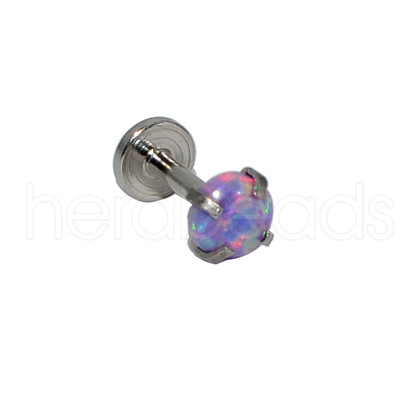 304 Stainless Steel Violet Synthetic Opal Internally Threaded Labrets For Women Men WGF4990-86-1