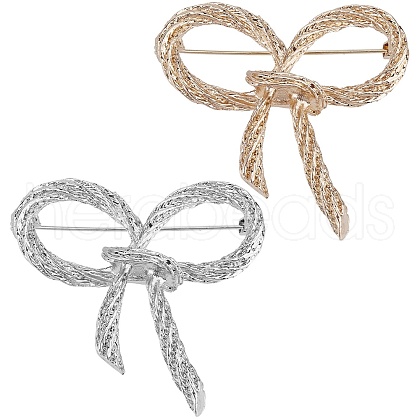 Gorgecraft 2Pcs 2 Colors Bowknot Alloy Brooches JEWB-GF0001-40-1