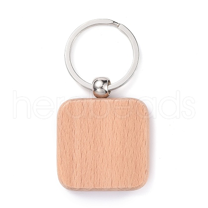 Natural Wood Keychain HJEW-P008-05-1