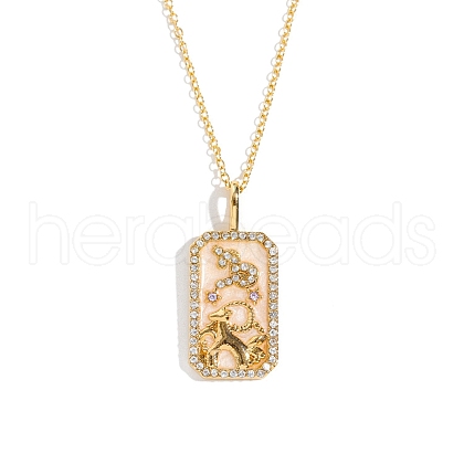 Brass Micro Pave Cubic Zirconia Rectangle with Constellation Pendant Necklaces PW-WG95654-10-1
