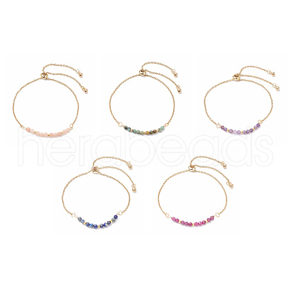 Faceted Round Natural Mixed Stone Slider Bracelets BJEW-JB10233-1