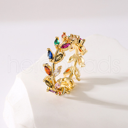 Brass Micro Pave Colorful Cubic Zirconia Adjustable Cuff Rings for Women FS-WG1389A-01-1