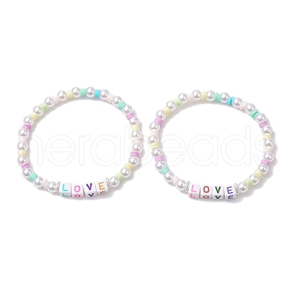 Polymer Clay & Plastic Beaded Stretch Bracelets BJEW-JB10341-1