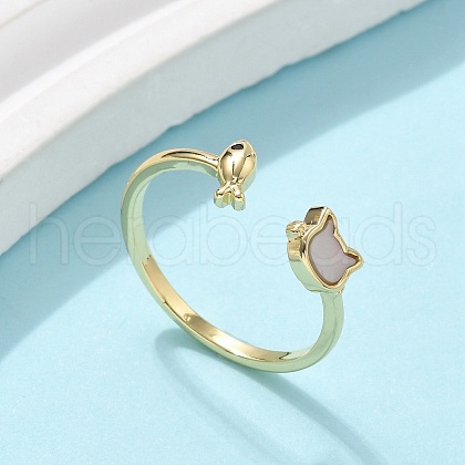 Brass Enamel Cuff Rings for Women RJEW-C126-07G-1