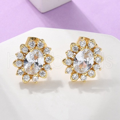 Brass Micro Pave Clear Cubic Zirconia Stud Earrings EJEW-C139-04G-1