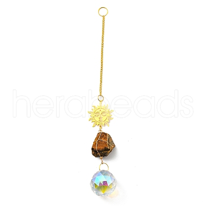 Wire Wrapped Nuggets Natural Tiger Eye Pendant Decorations HJEW-C008-03D-G-1