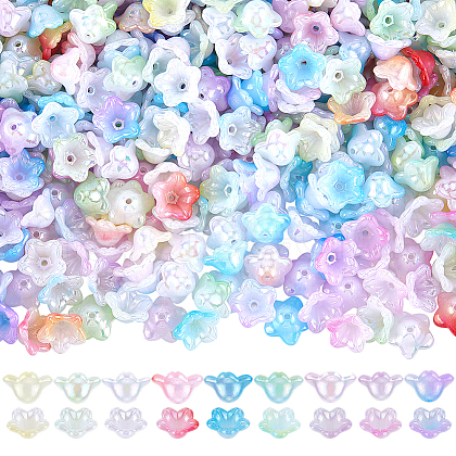 SOFPLATE 540Pcs 9 Colors UV Plating Iridescent Acrylic Bead Caps OACR-SP0001-04-1