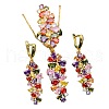 Leaf Brass Cubic Zirconia Pendant Necklaces & Hoop Earrings & Rings Sets FS-WGD46EA-01-4