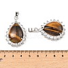 Natural Tiger Eye & Rhinestone Pendants G-K338-31P-09-3