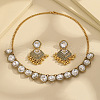 Rhombus Alloy Glass Pendant Necklaces & Stud Dangle Earrings Sets FS-WGB4838-03-1