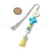 Silicone & Acrylic Cross Flower Tassel Bookmarks AJEW-JK00321-3