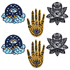 HOBBIESAY 6Pcs 3 Style Evil Eye Theme Crystal Ball/Lotus/Hamsa Hand Embroidered Polyester Clothing Patches PATC-HY0001-22-1