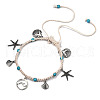 Bohemian Style Sea Animal Alloy Charms Synthetic Turquoise & Cotton Cord Braided Anklets FS-WGB3C8E-01-4