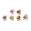 Natural Amethyst Heart Stud Earrings with Plastic Pearl Beaded EJEW-E599-02G-02-2