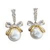 Bowknot with Round Alloy Micro Pave Clear Cubic Zirconia Dangle Stud Earrings FS-WG257E1-01-5