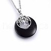 Natural Black Onyx(Dyed & Heated) Flat Round Pendants G-I357-A01-1