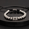 304 Stainless Steel Micro Pave Cubic Zirconia Braided Beads Bracelets WG0F93D-17-1