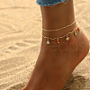 Brass Beach Daisy Flower Tassel Double Layer Anklets for Women's Vacation Date Gift AN0385-1-2