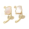 Brass Micro Pave Clear Cubic Zirconia Rose Flower Connector Charms KK-U070-11G-1