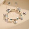 Bohemian Style Sea Animal Alloy Charms Synthetic Turquoise & Cotton Cord Braided Anklets FS-WGB3C8E-02-2