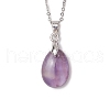 4Pcs 4 Styles Natural Labradorite & Amazonite & Rose Quartz & Amethyst Teardrop Pendant Necklaces NJEW-JN05230-4