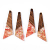 Transparent Resin & Walnut Wood Pendants RESI-N039-70E-1