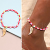 Alloy Wing Charm Glass Seed Beaded Stretch Anklets for Beach Party WG08358-04-1