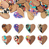  16Pcs 8 Colors Transparent Resin & Walnut Wood Pendants RESI-TA0002-16-10