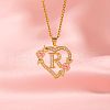 Brass Crystal Rhinestone Hollow Rose Heart with Letter Pendant Necklaces for Women WGC1928-18-1