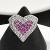 Heart Brass Micro Pave Cubic Zirconia Cuff Rings for Women RJEW-A069-12P-3
