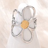 304 Stainless Steel Hollow Flower Open Cuff Rings RJEW-R018-02GP-1